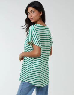 Cotton Loop Back Stripe Sweat Top -Repertoire Fashion Store mi3776 green9723