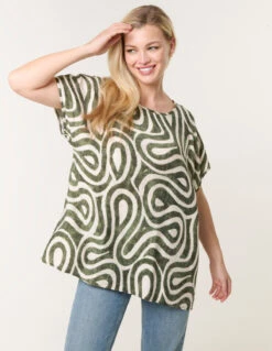 Round Neck Top With Abstract Print(Green Round Neck Top With Abstract Print)