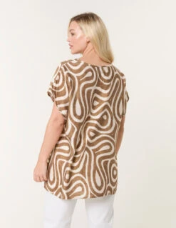 Round Neck Top With Abstract Print(Mocha Round Neck Top With Abstract Print) -Repertoire Fashion Store mi3847 mocha 54242