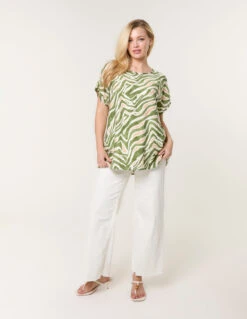 Animal Printed Diamante Detailed Top(Khaki Animal Printed Diamante Detailed Top) -Repertoire Fashion Store mi3849 green 54840