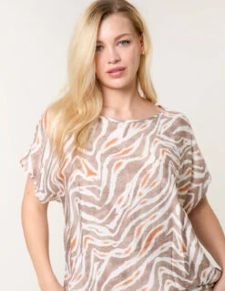 Animal Printed Diamante Detailed Top(Taupe Animal Printed Diamante Detailed Top) -Repertoire Fashion Store mi3849 taupe 54674