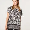 Round Neck Top With Abstract Print(Round Neck Top With Abstract Print)