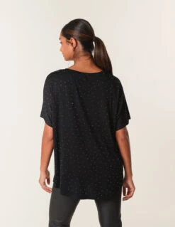 Stud Detail Round Neck T-shirt(Black Stud Detail Round Neck T Shirt) -Repertoire Fashion Store mi3867 black 6346 197