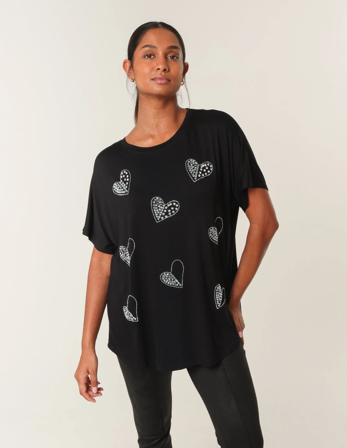Round Neck Diamante Heart Detailing T-Shirt(Round Neck Diamante Heart Detailing T Shirt) 1 Round Neck Diamante Heart Detailing T-Shirt(Round Neck Diamante Heart Detailing T Shirt)