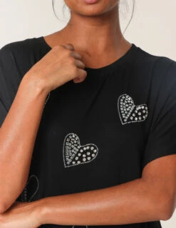 Round Neck Diamante Heart Detailing T-Shirt(Round Neck Diamante Heart Detailing T Shirt) 8 Round Neck Diamante Heart Detailing T-Shirt(Round Neck Diamante Heart Detailing T Shirt) -Repertoire Fashion Store mi3868 black 6261 188
