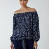 Bardot Balloon Sleeve Knot Top