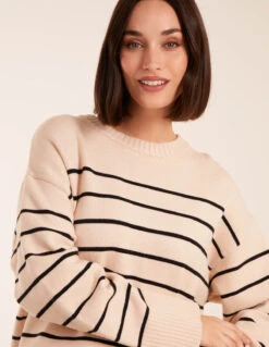 Thin Stripe Crew Neck Chunky Jumper(Thin Stripe Crew Neck Chunky Jumper) -Repertoire Fashion Store nl234505 stone26330