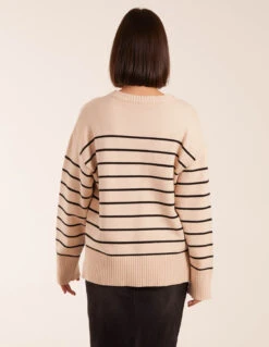 Thin Stripe Crew Neck Chunky Jumper(Thin Stripe Crew Neck Chunky Jumper) -Repertoire Fashion Store nl234505 stone26346