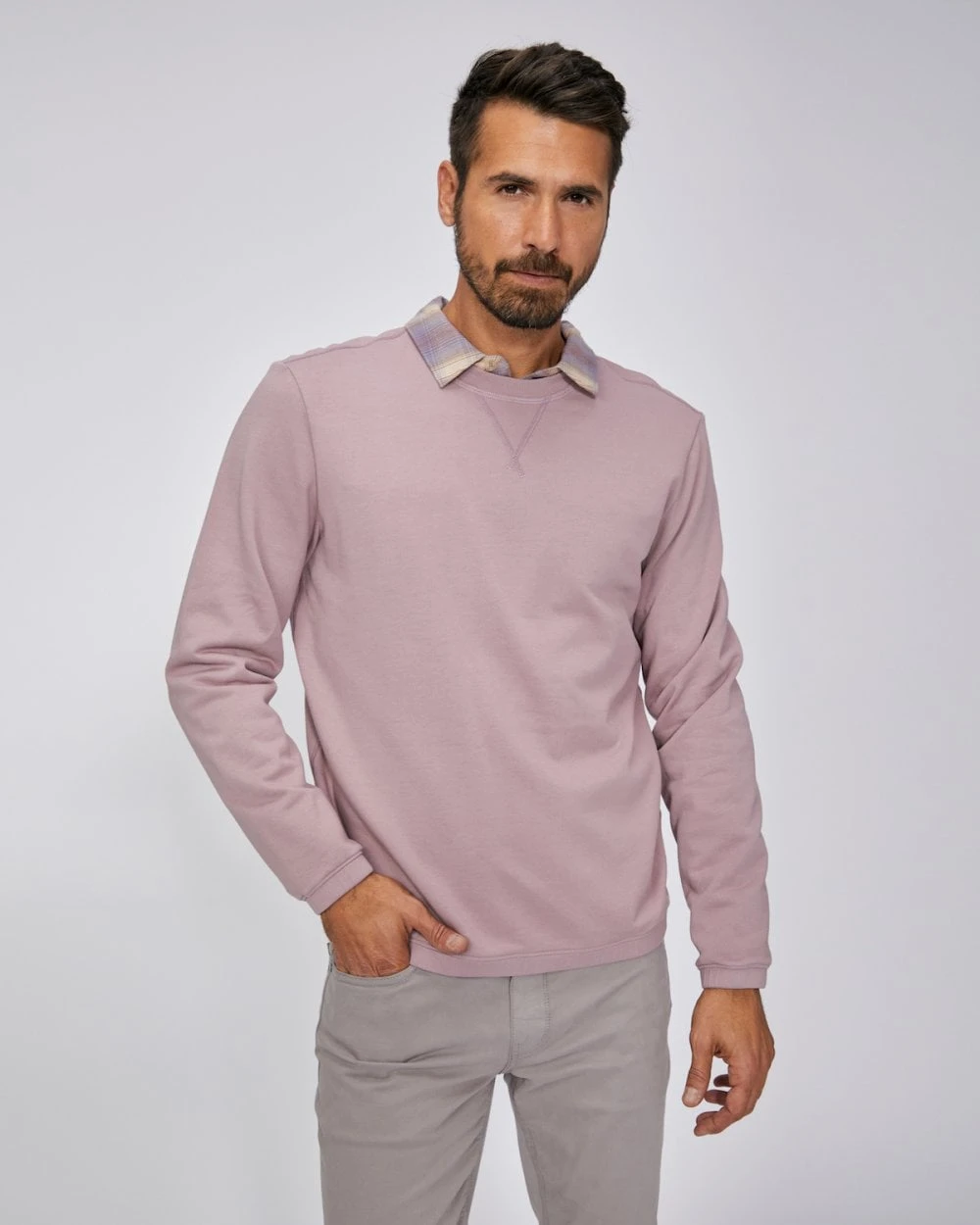 Paige Jeans Mens Jaxton Crewneck Sweatshirt, Hazy Orchid Jumper 2 Paige Jeans Mens Jaxton Crewneck Sweatshirt, Hazy Orchid Jumper - Image 2