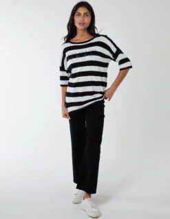 Striped T Shirt With Diamante Detail 7 Striped T Shirt With Diamante Detail -Repertoire Fashion Store qed2706 black10210