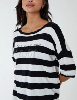 Striped T Shirt With Diamante Detail 6 Striped T Shirt With Diamante Detail -Repertoire Fashion Store qed2706 black10221