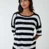 Striped T Shirt With Diamante Detail 8 Striped T Shirt With Diamante Detail -Repertoire Fashion Store qed2706 black10239