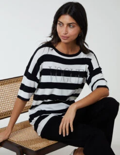 Striped T Shirt With Diamante Detail 8 Striped T Shirt With Diamante Detail -Repertoire Fashion Store qed2706 black10280