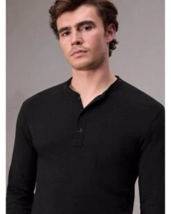 Rag & Bone Mens Classic Flame Henley T-Shirt Jet Black -Repertoire Fashion Store rag bone mens classic flame henley t shirt jet black p45892 306396 image
