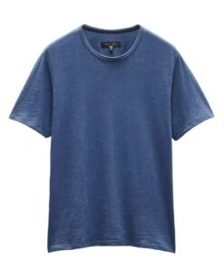 Rag & Bone Mens Classic Flame Slub T-Shirt Worn Indigo Deep Blue