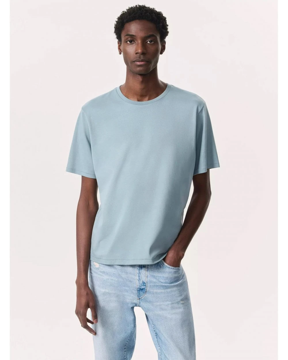 Rag & Bone Mens Pure Pima T-Shirt Stone Blue 2 Rag & Bone Mens Pure Pima T-Shirt Stone Blue - Image 2
