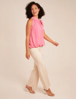 Pussybow Sleeveless Top(Pink Pussybow Sleeveless Top) -Repertoire Fashion Store s22573 pink10264 1
