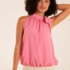 Pussybow Sleeveless Top(Pink Pussybow Sleeveless Top) -Repertoire Fashion Store s22573 pink10269 1