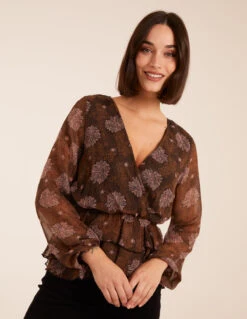 Floral Ruffle Wrap Blouse(Floral Ruffle Wrap Blouse)