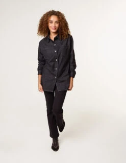 Long Sleeved Denim Shirt(Black Long Sleeve Denim Shirt) -Repertoire Fashion Store st2369 black 5098 47