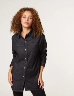 Long Sleeved Denim Shirt(Black Long Sleeve Denim Shirt) -Repertoire Fashion Store st2369 black 5104 48