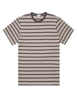 Sunspel Mens Classic Stripe T-Shirt Ash Grey/Charcoal