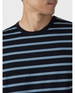 Sunspel Mens Classic Stripe T-Shirt Navy/Como Blue -Repertoire Fashion Store sunspel mens classic stripe t shirt navy como blue p46181 308928 image