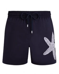 Vilebrequin Mens Moonrise Placed Starfish Swimshorts Navy Blue