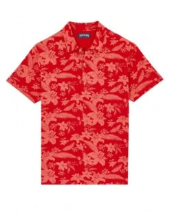 Vilebrequin Mens Moussure Flower Polo Shirt Poppy Red