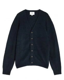 Wax London Mens Alban Mohair Cardigan Jumper Navy