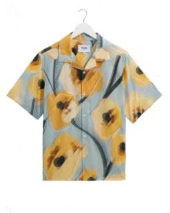 Wax London Mens Didcot Abstract Poppy Print Shirt Blue/Yellow