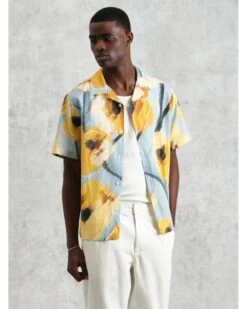 Wax London Mens Didcot Abstract Poppy Print Shirt Blue/Yellow -Repertoire Fashion Store wax london mens didcot abstract poppy print shirt blue yellow p46613 316139 image