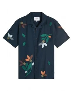 Wax London Mens Didcot Bloom Applique Flower Shirt Navy Multi