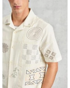 Wax London Mens Didcot Embroidered Doodle Short Sleeve Shirt Ecru Beige -Repertoire Fashion Store wax london mens didcot embroidered doodle short sleeve shirt ecru beige p46221 308330 image