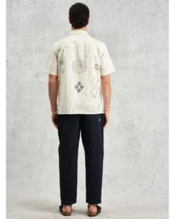 Wax London Mens Didcot Embroidered Doodle Short Sleeve Shirt Ecru Beige -Repertoire Fashion Store wax london mens didcot embroidered doodle short sleeve shirt ecru beige p46221 308338 image