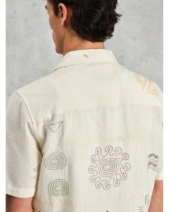 Wax London Mens Didcot Embroidered Doodle Short Sleeve Shirt Ecru Beige -Repertoire Fashion Store wax london mens didcot embroidered doodle short sleeve shirt ecru beige p46221 308342 image