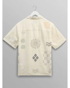 Wax London Mens Didcot Embroidered Doodle Short Sleeve Shirt Ecru Beige -Repertoire Fashion Store wax london mens didcot embroidered doodle short sleeve shirt ecru beige p46221 308346 image