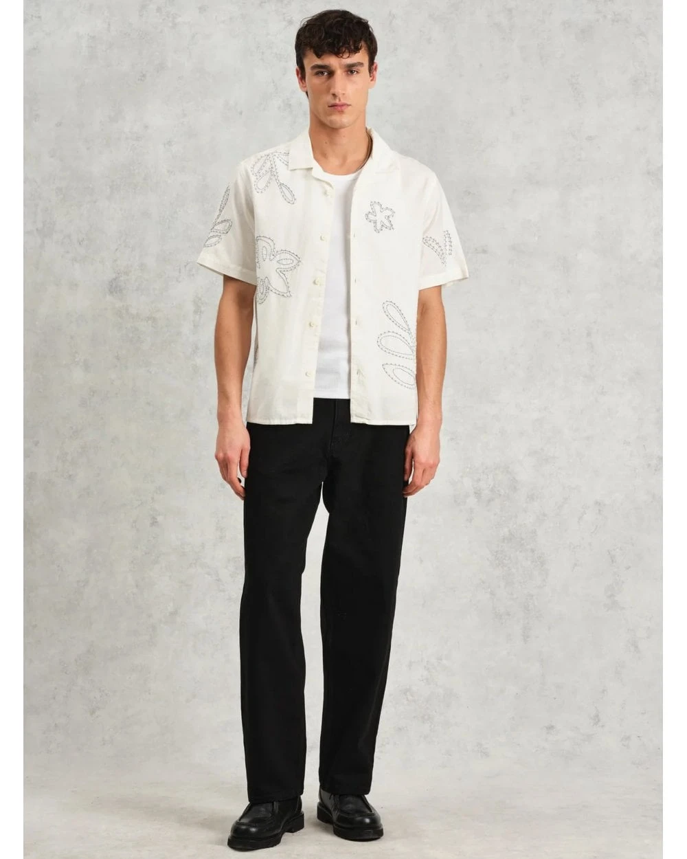Wax London Mens Floral Embroidered Short Sleeve Shirt Ecru Beige 4 Wax London Mens Floral Embroidered Short Sleeve Shirt Ecru Beige - Image 4