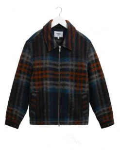 Wax London Mens Heath Check Wool Bomber Jacket Navy Multi