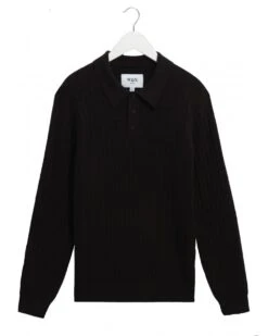 Wax London Mens Oban Diamond Long Sleeve Polo Shirt Black