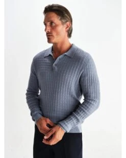 Wax London Mens Oban Diamond Long Sleeve Polo Shirt Grey Blue -Repertoire Fashion Store wax london mens oban diamond long sleeve polo shirt grey blue p47127 319800 image