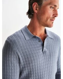 Wax London Mens Oban Diamond Long Sleeve Polo Shirt Grey Blue -Repertoire Fashion Store wax london mens oban diamond long sleeve polo shirt grey blue p47127 319808 image