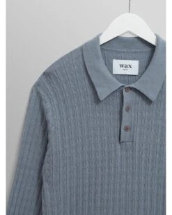 Wax London Mens Oban Diamond Long Sleeve Polo Shirt Grey Blue -Repertoire Fashion Store wax london mens oban diamond long sleeve polo shirt grey blue p47127 319816 image
