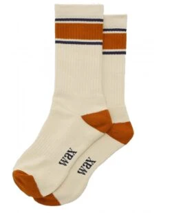 Wax London Mens Thorpe Retro Running Style Socks Ecru/Orange