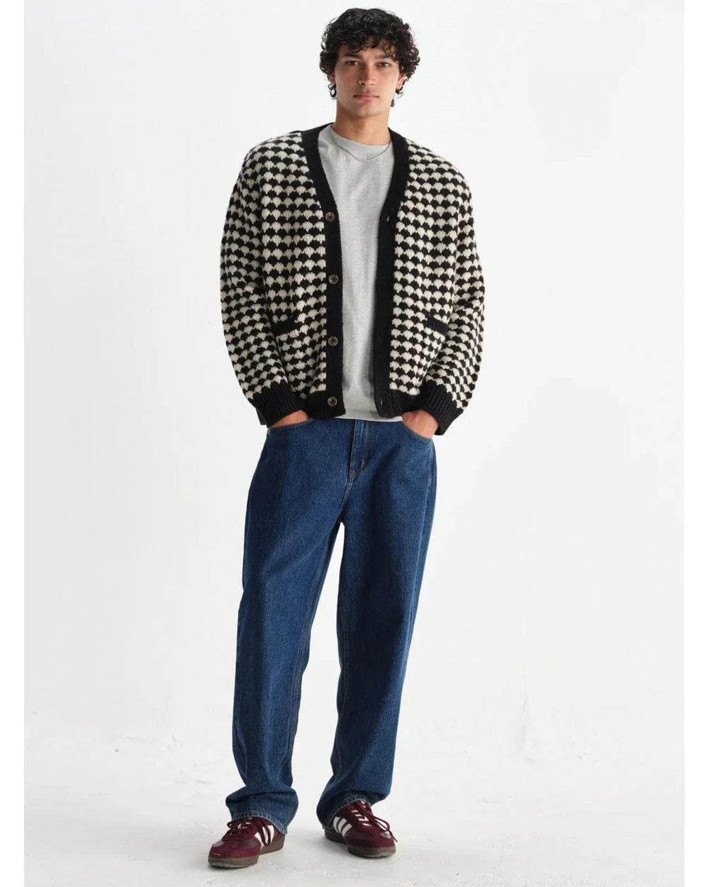 Wax London Mens Walker Bubble Knit Carigan Black/Ecru 2 Wax London Mens Walker Bubble Knit Carigan Black/Ecru - Image 2