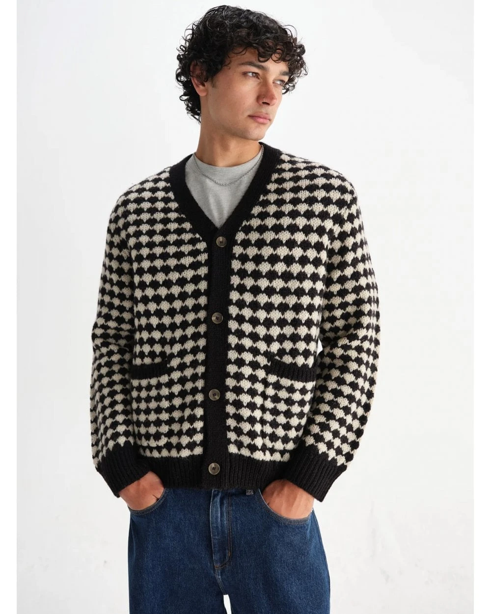 Wax London Mens Walker Bubble Knit Carigan Black/Ecru 3 Wax London Mens Walker Bubble Knit Carigan Black/Ecru - Image 3