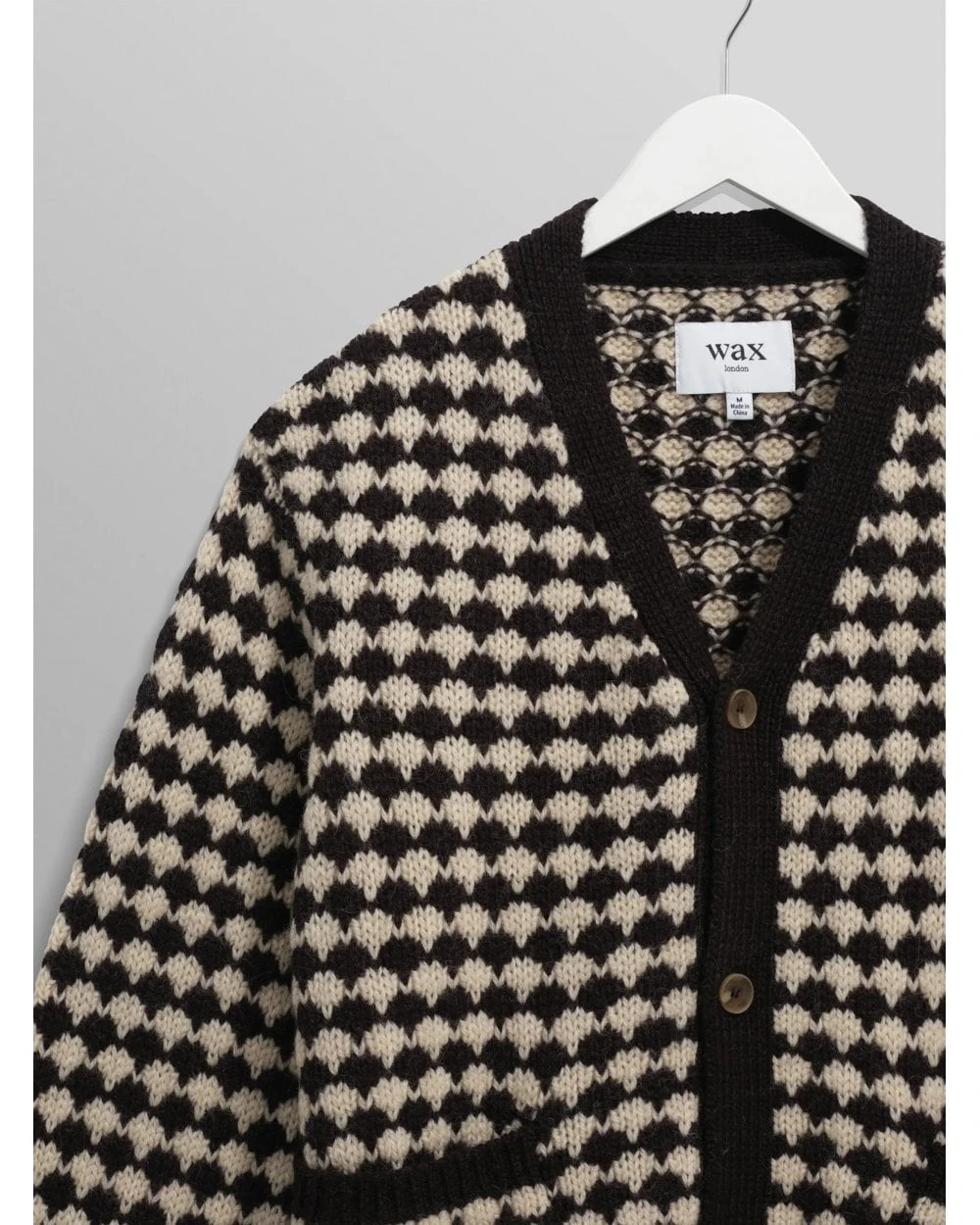 Wax London Mens Walker Bubble Knit Carigan Black/Ecru 7 Wax London Mens Walker Bubble Knit Carigan Black/Ecru - Image 7