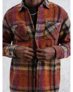 Wax London Mens Whiting Multi Check Overshirt Orange -Repertoire Fashion Store wax london mens whiting multi check overshirt orange p46210 302276 image