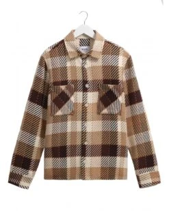 Wax London Mens Whiting Pike Check Overshirt Beige/Brown