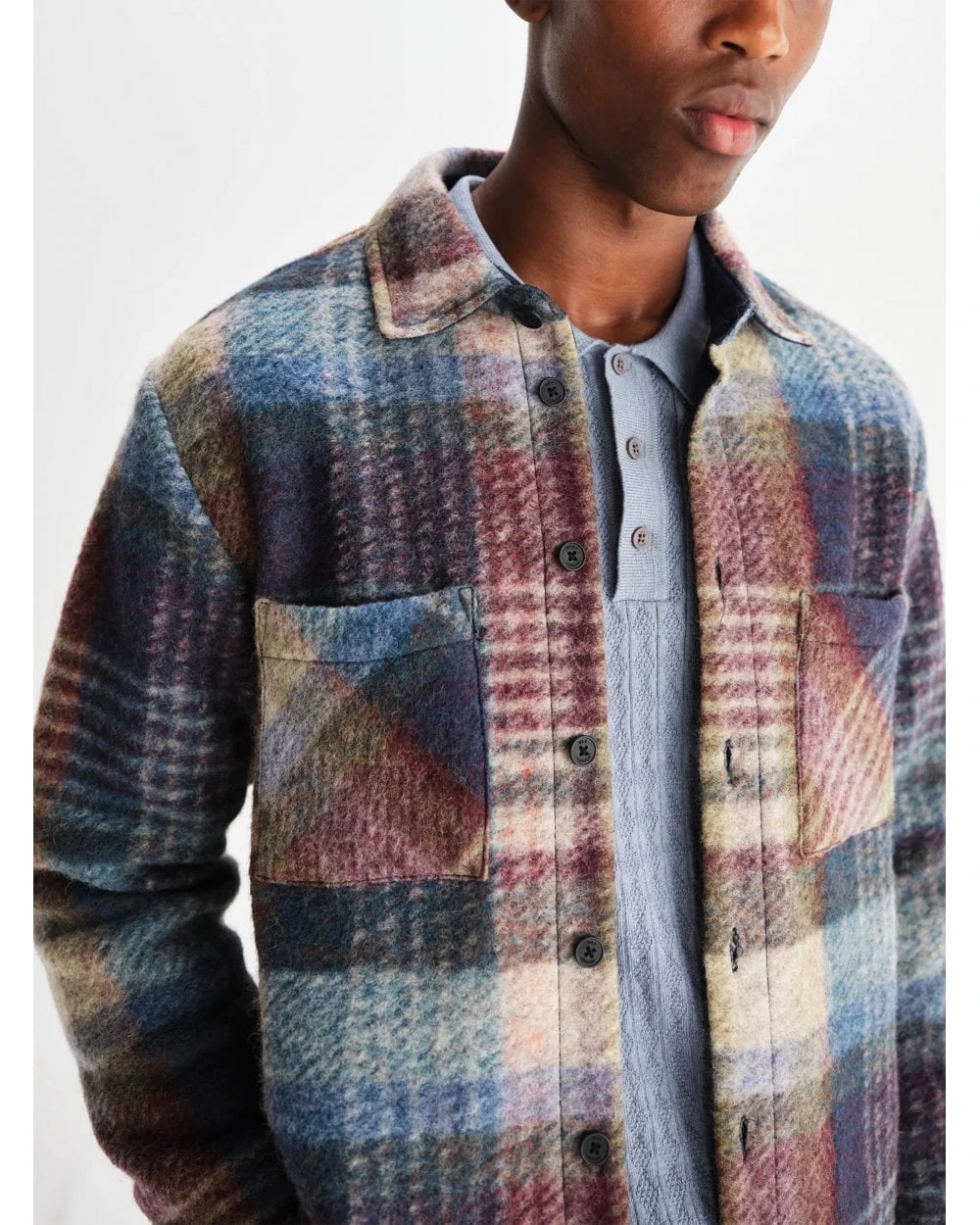Wax London Mens Whiting Wool Blend Overshirt Blue/Multi 3 Wax London Mens Whiting Wool Blend Overshirt Blue/Multi - Image 3